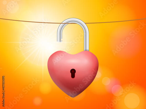Padlock heart on cloth line