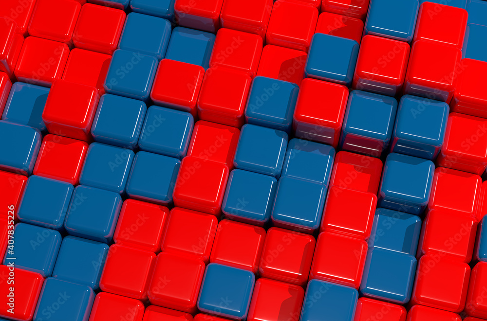 Obraz premium 3d render realistic random ripple blue red color rounded columns