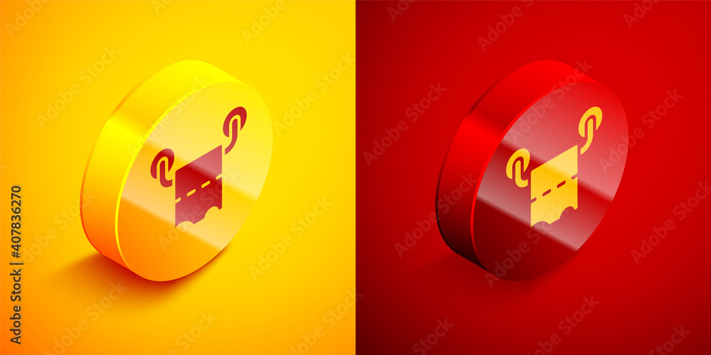 Isometric Toilet paper roll icon isolated on orange and red background. Circle button. Vector. Isometric Toilet paper roll icon isolated on orange and red background. Circle button. Vector.