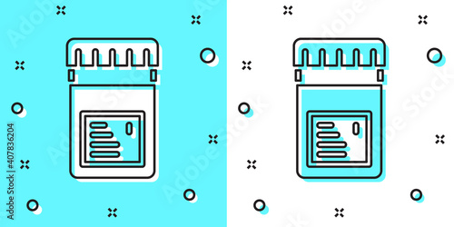 Black line Biologically active additives icon isolated on green and white background. Random dynamic shapes. Vector.