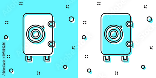 Black line Safe icon isolated on green and white background. The door safe a bank vault with a combination lock. Reliable Data Protection. Random dynamic shapes. Vector.