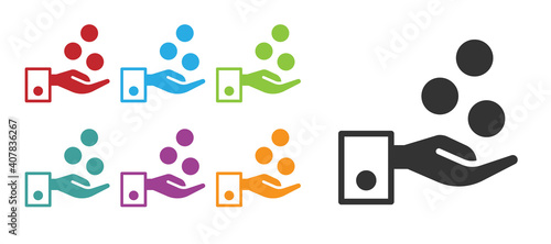 Black People paying tips to service staff in restaurant and hotel icon isolated on white background. Tips money cash coin hotel resort service. Set icons colorful. Vector.