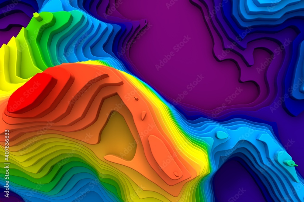Full color spectrum 3d topographic map design background