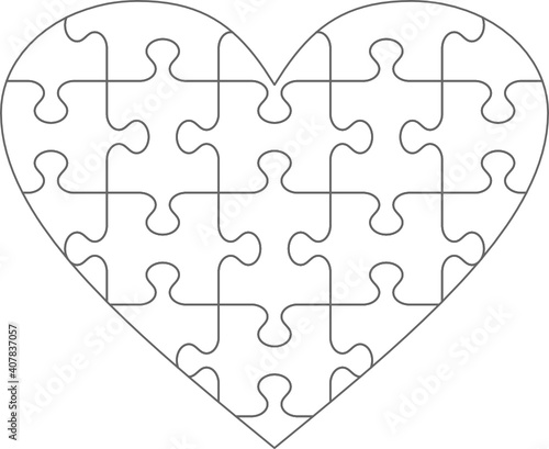 Heart shaped jigsaw puzzle blank template with classic style transparent (for vector mode) pieces, suitable for Valentine's Day, wedding and romantic designs and projects
