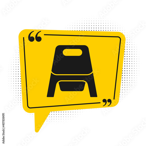 Black Baby potty icon isolated on white background. Chamber pot. Yellow speech bubble symbol. Vector.