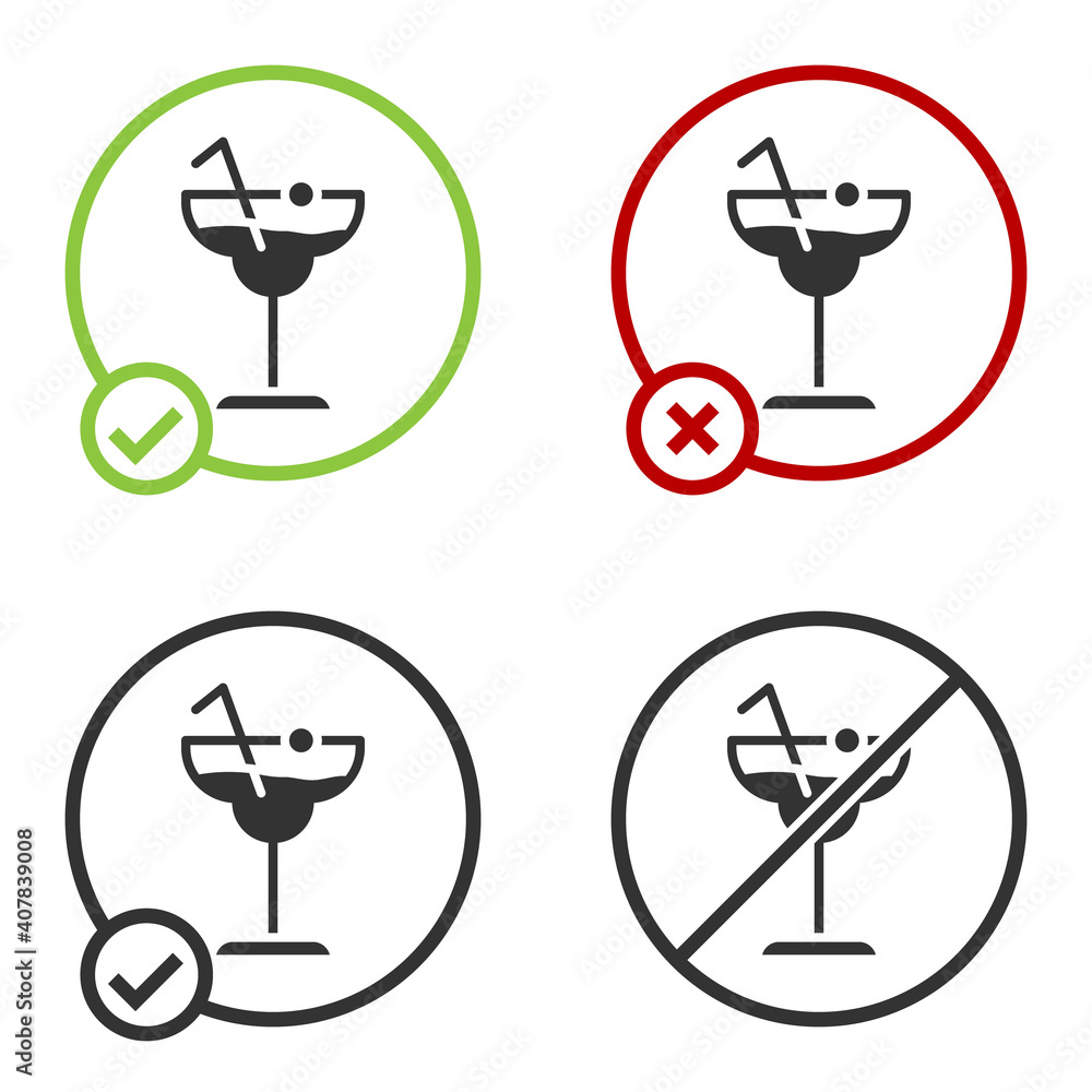 Black Cocktail and alcohol drink icon isolated on white background. Circle button. Vector. Black Cocktail and alcohol drink icon isolated on white background. Circle button. Vector.