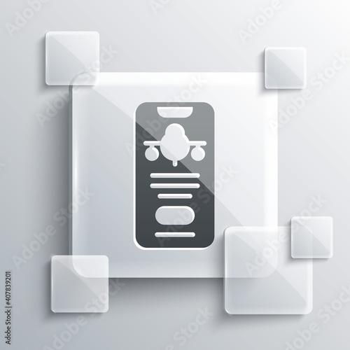 Grey Smartphone with electronic boarding pass airline ticket icon isolated on grey background. Passenger plane mobile ticket for web and app. Square glass panels. Vector.