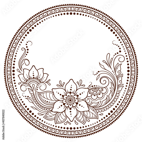 Frame in eastern tradition. Stylized with henna tattoos decorative pattern for decorating covers for book, notebook, casket, magazine, postcard and folder. Flower mandala in mehndi style.