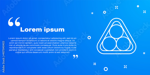 White line Billiard balls in a rack triangle icon isolated on blue background. Vector Illustration.
