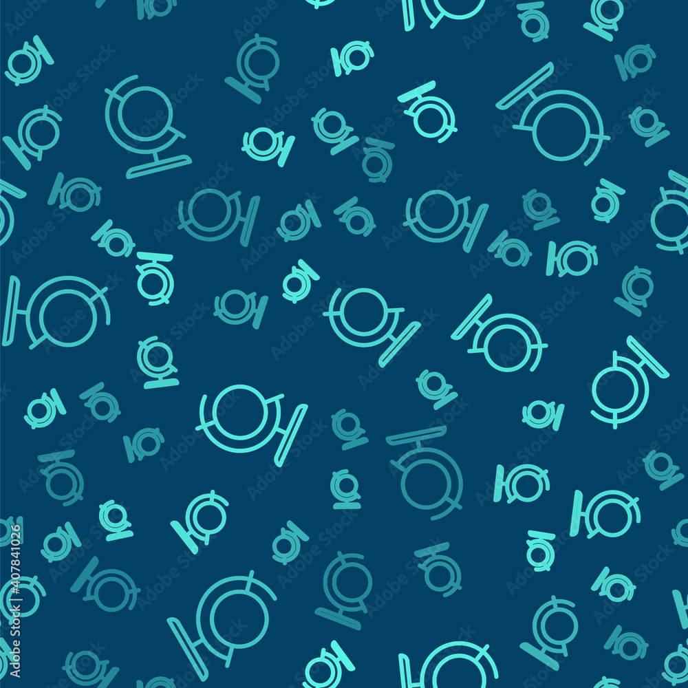 Green line Earth globe icon isolated seamless pattern on blue background. Vector Illustration. Green line Earth globe icon isolated seamless pattern on blue background. Vector Illustration.