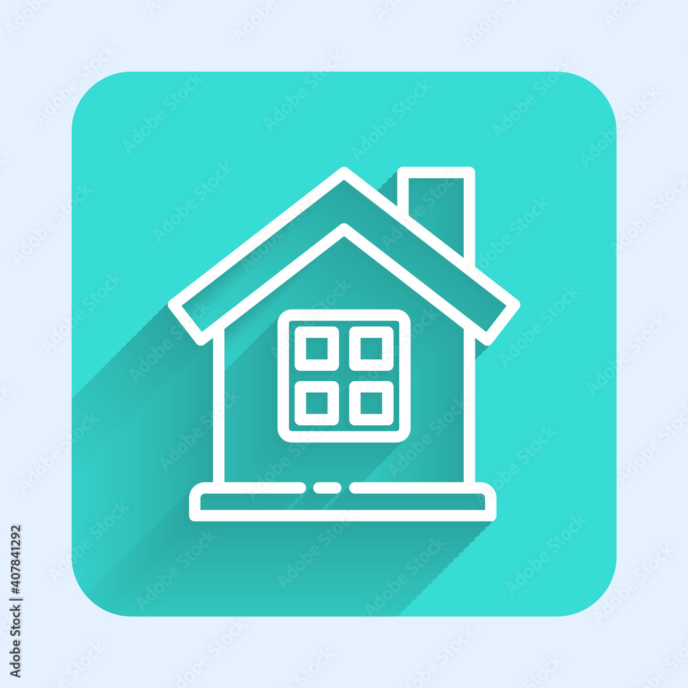 White line House icon isolated with long shadow. Home symbol. Green square button. Vector Illustration. White line House icon isolated with long shadow. Home symbol. Green square button. Vector Illustration.