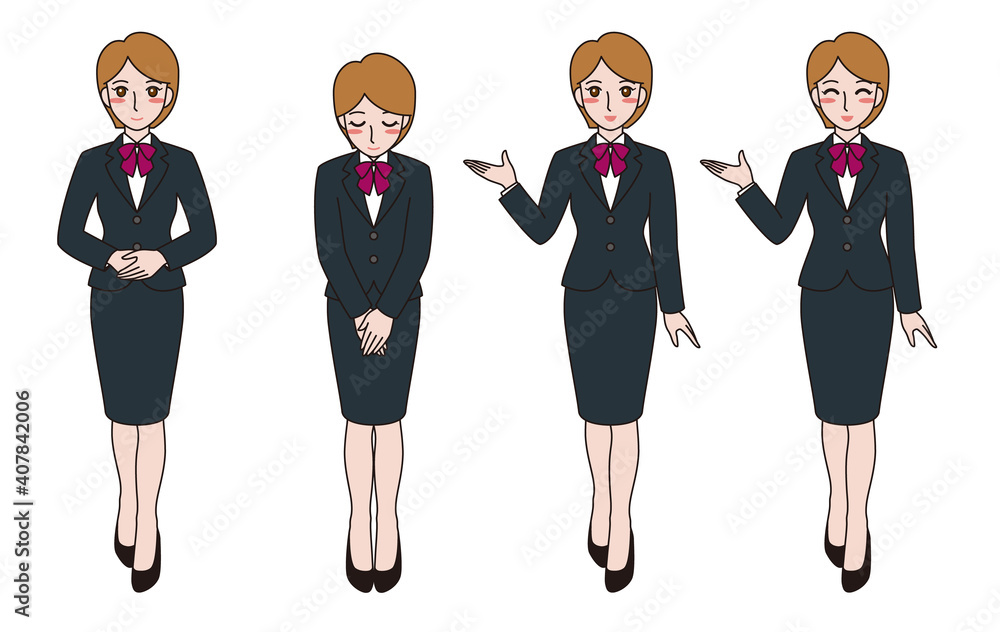Set of various poses of business women in office clothes Set of various poses of business women in office clothes
