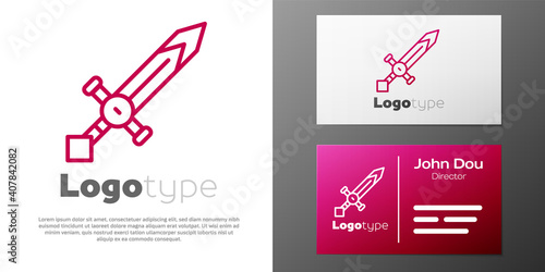 Logotype line Medieval sword icon isolated on white background. Medieval weapon. Logo design template element. Vector.