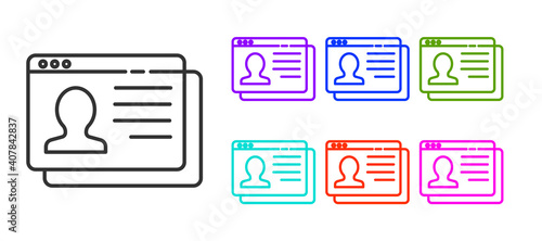 Black line Resume icon isolated on white background. CV application. Searching professional staff. Analyzing personnel resume. Set icons colorful. Vector.