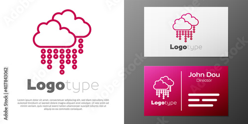 Logotype line Cloud with rain icon isolated on white background. Rain cloud precipitation with rain drops. Logo design template element. Vector.