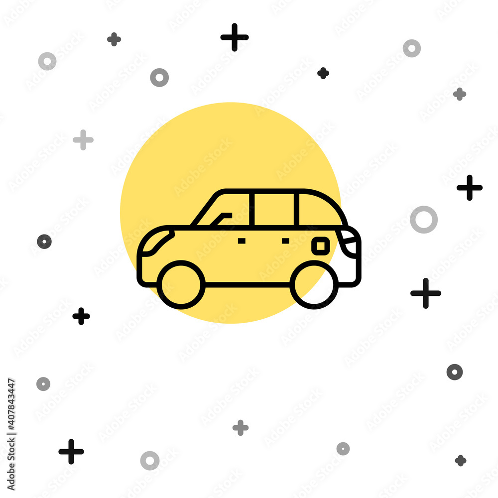 Obraz premium Black line Hatchback car icon isolated on white background. Random dynamic shapes. Vector.