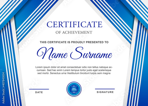 Certificate diploma of achievement border design templates with elements badges and modern line patterns. vector graphic print layout can use For award, appreciation, education, achievement