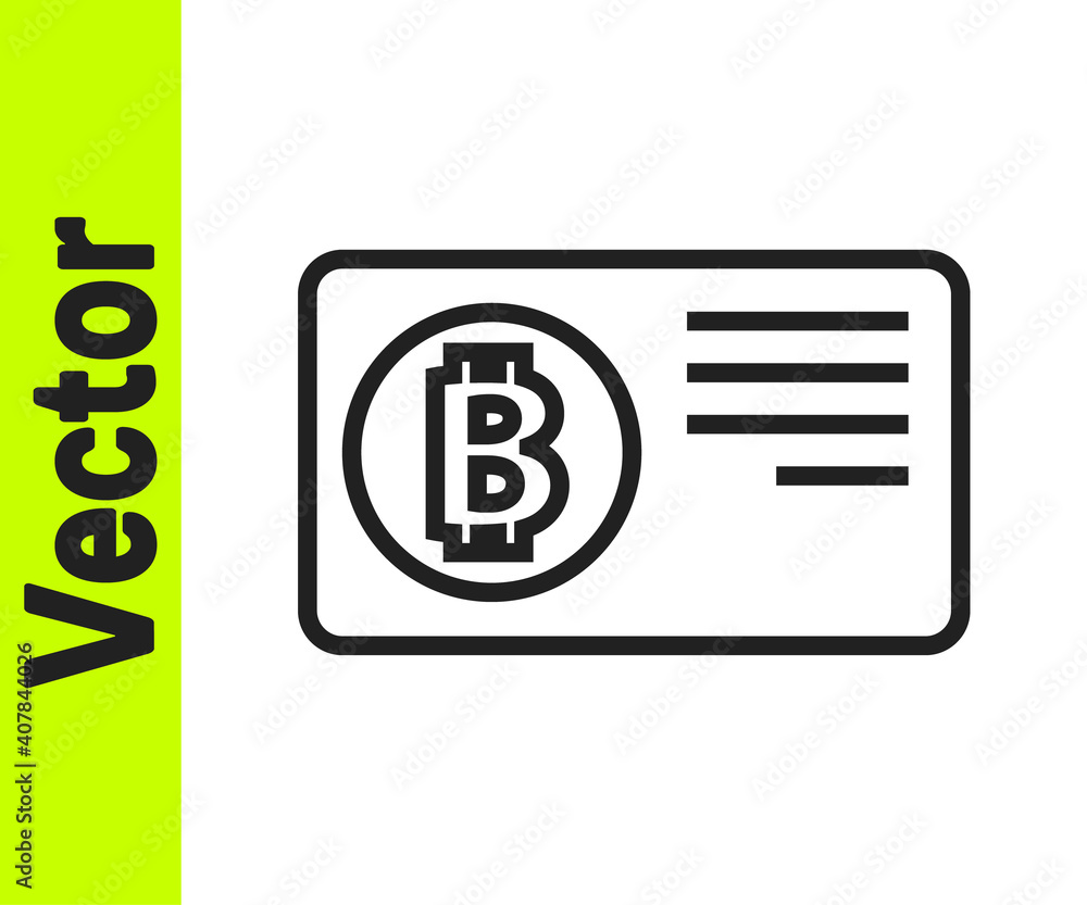 Black line Credit card with bitcoin icon isolated on white background. Online payment. Cash withdrawal. Modern method of payment. Vector.