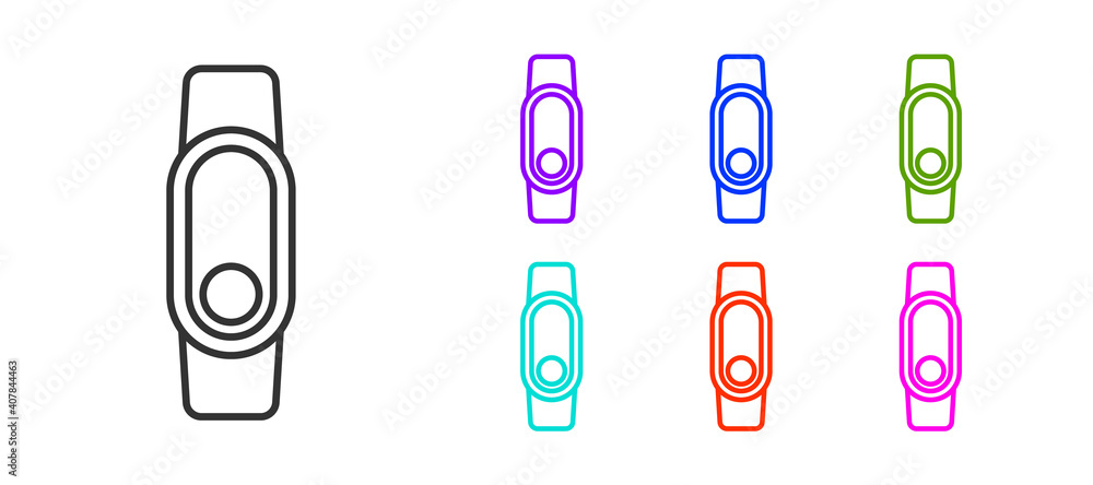 Black line Smartwatch icon isolated on white background. Set icons colorful. Vector. Black line Smartwatch icon isolated on white background. Set icons colorful. Vector.