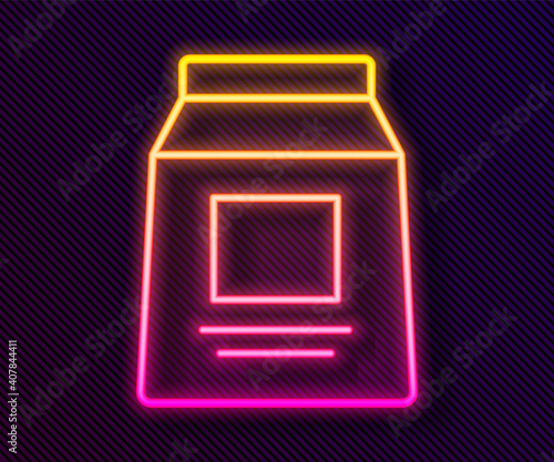 Glowing neon line Sports nutrition bodybuilding proteine power drink and food icon isolated on black background. Vector.