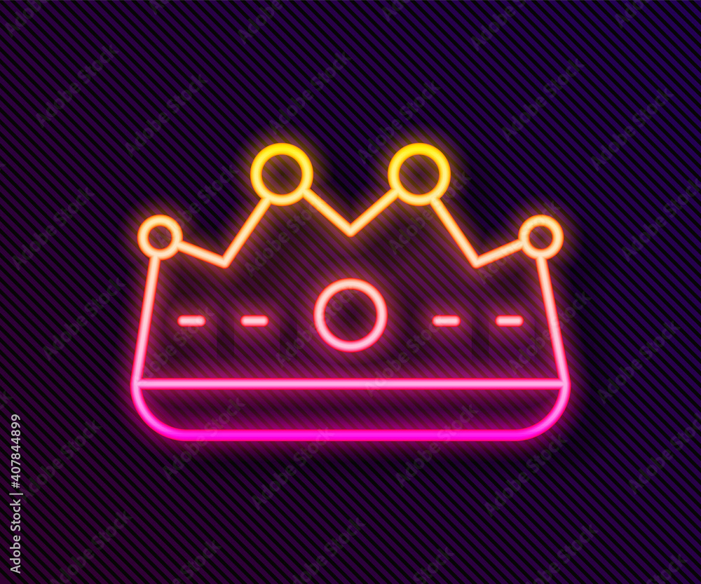 Glowing neon line King crown icon isolated on black background. Vector. Glowing neon line King crown icon isolated on black background. Vector.