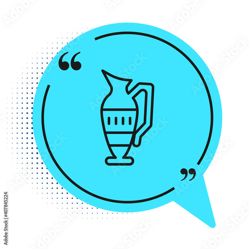 Black line Ancient amphorae icon isolated on white background. Blue speech bubble symbol. Vector.