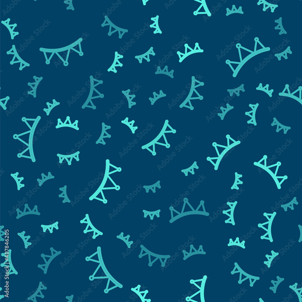 Green line Carnival garland with flags icon isolated seamless pattern on blue background. Party pennants for birthday celebration, festival decoration. Vector. Green line Carnival garland with flags icon isolated seamless pattern on blue background. Party pennants for birthday celebration, festival decoration. Vector.