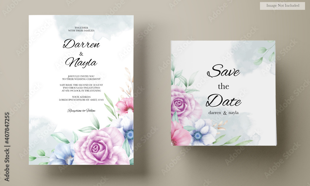 Fototapeta Elegant wedding invitation with watercolor flower