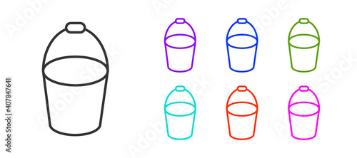 Black line Fire bucket icon isolated on white background. Metal bucket empty or with water for fire fighting. Set icons colorful. Vector.