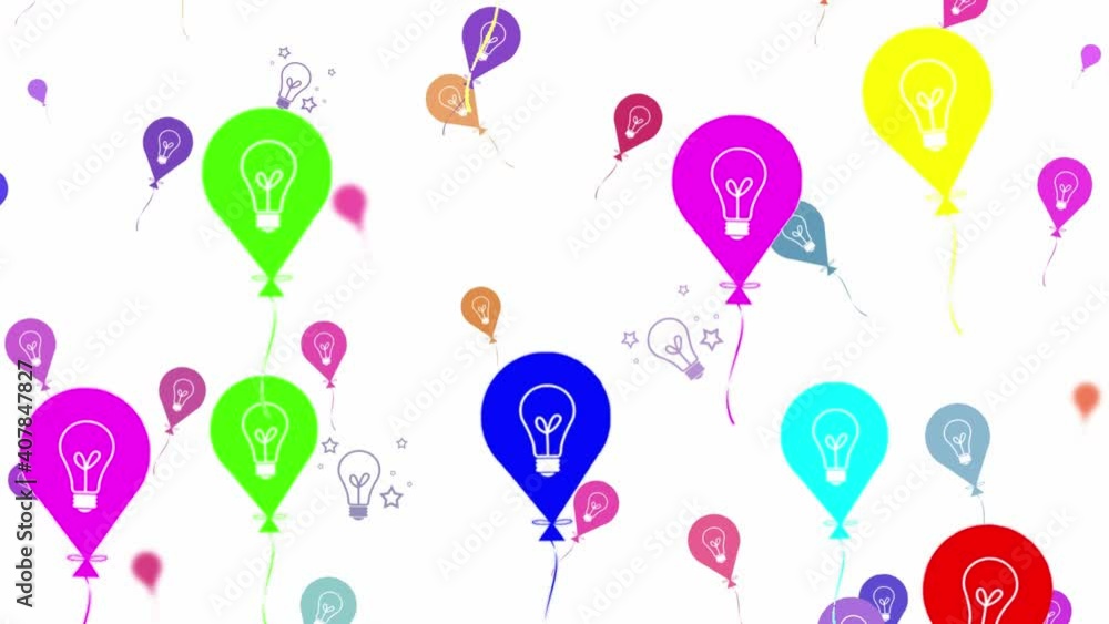 小さな風船のなかを浮遊するインスピレーションを示す電球が描かれた風船