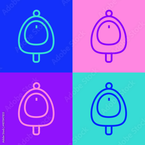 Pop art line Toilet urinal or pissoir icon isolated on color background. Urinal in male toilet. Washroom, lavatory, WC. Vector.