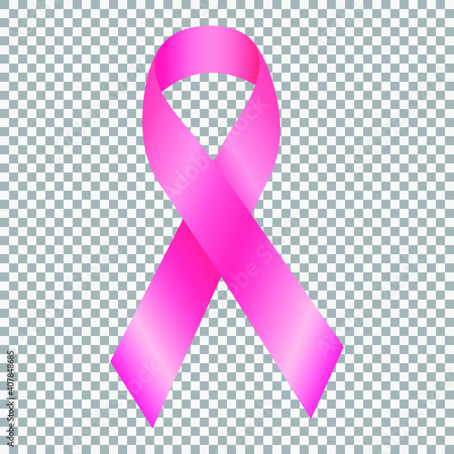 Realistic pink ribbon over transparent background with shadow. Symbol of national breast canser awareness month in october. Vector illustration.