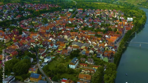 Aeriel view of the city Margetshöchheim and Veitshöchheim in Germany  on a sunny day in spring.  photo