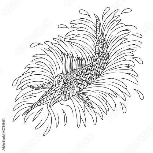 Hand drawn of marlin fish in zentangle style