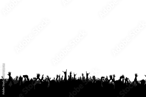 Hands at the concert, silhouettes against stage lighting. Isolated on white background.