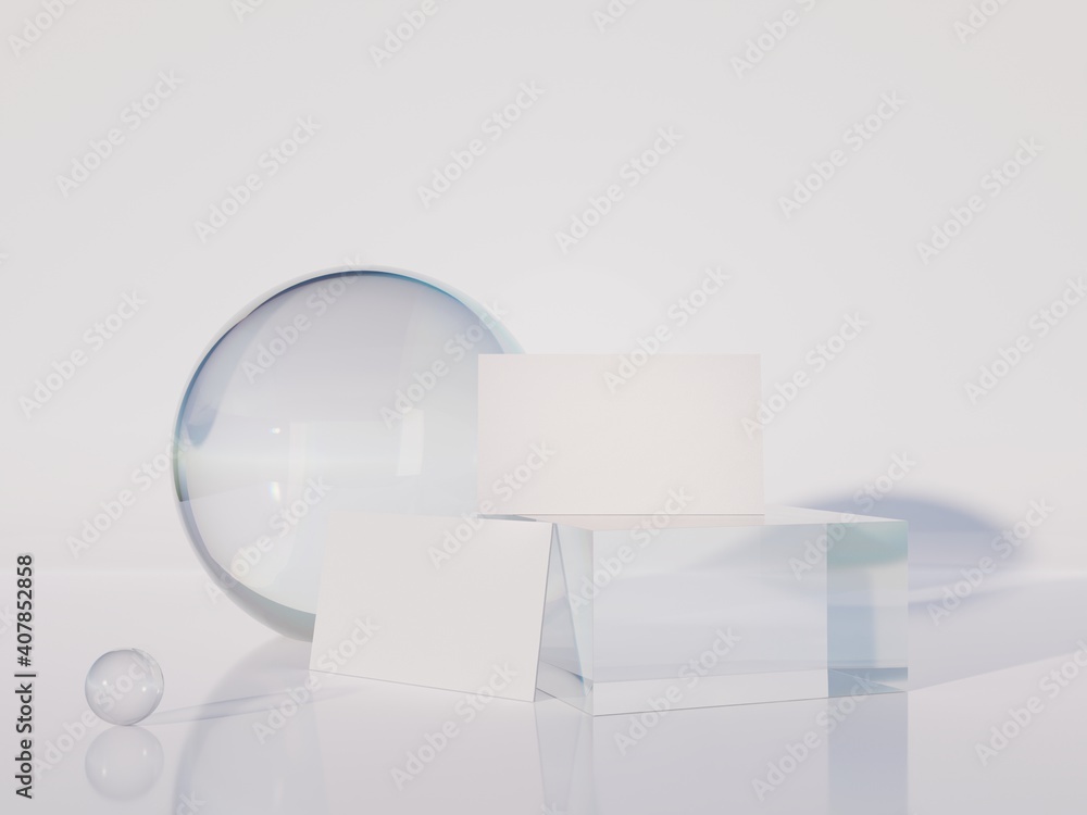 Scene with two blank business cards and glass forms Scene with two blank business cards and glass forms