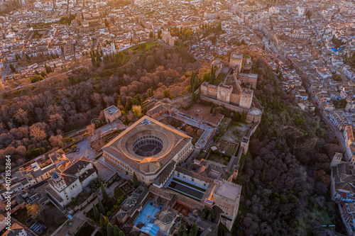 Areial view of the Alhambra red Fortress granada town Travel Spain