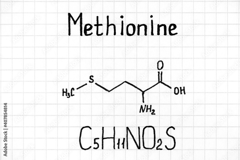 Handwriting chemical formula of Methionine. Handwriting chemical formula of Methionine.