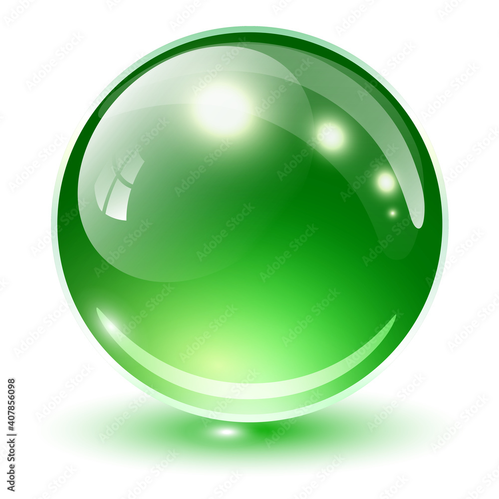 Glass sphere green, vector shiny icon ball.
