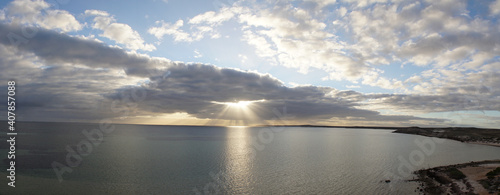 Sunset over the ocean at Shark Bay between Exmouth and Perth in Western Australia.