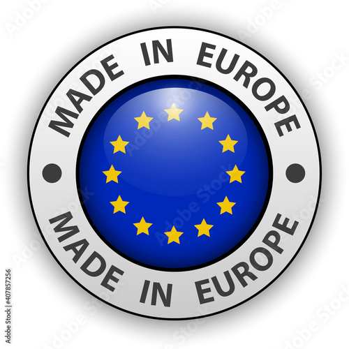 Made in Europe 3D icon, vector shiny europe button.