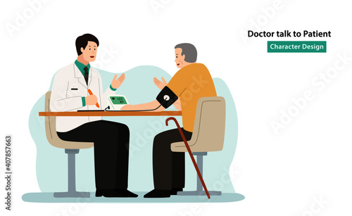 doctor talk to old man cartoon character design