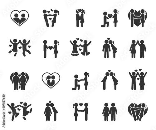 Vector set of couple in love flat icons.