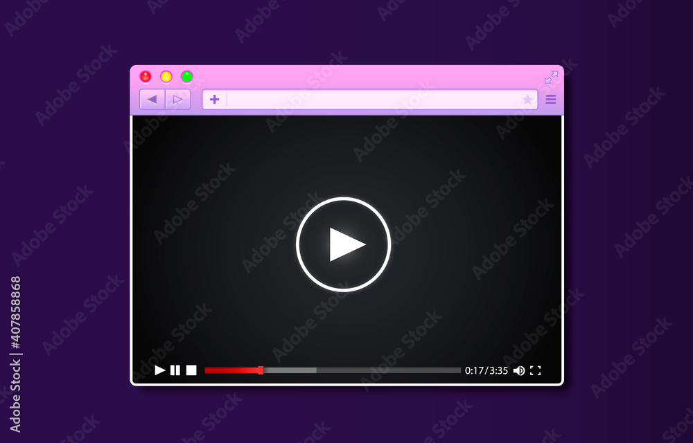 Frame landing page, Design internet video browser template. Windows frame search, webpage. Vector