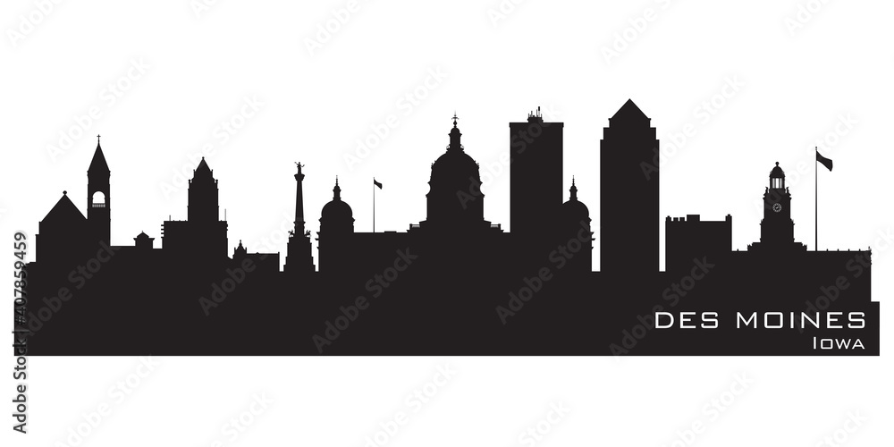Des Moines Iowa city skyline vector silhouette