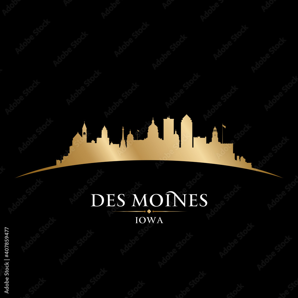Des Moines Iowa city silhouette black background