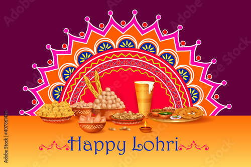 Happy Lohri Punjabi religious holiday background for harvesting festival of India