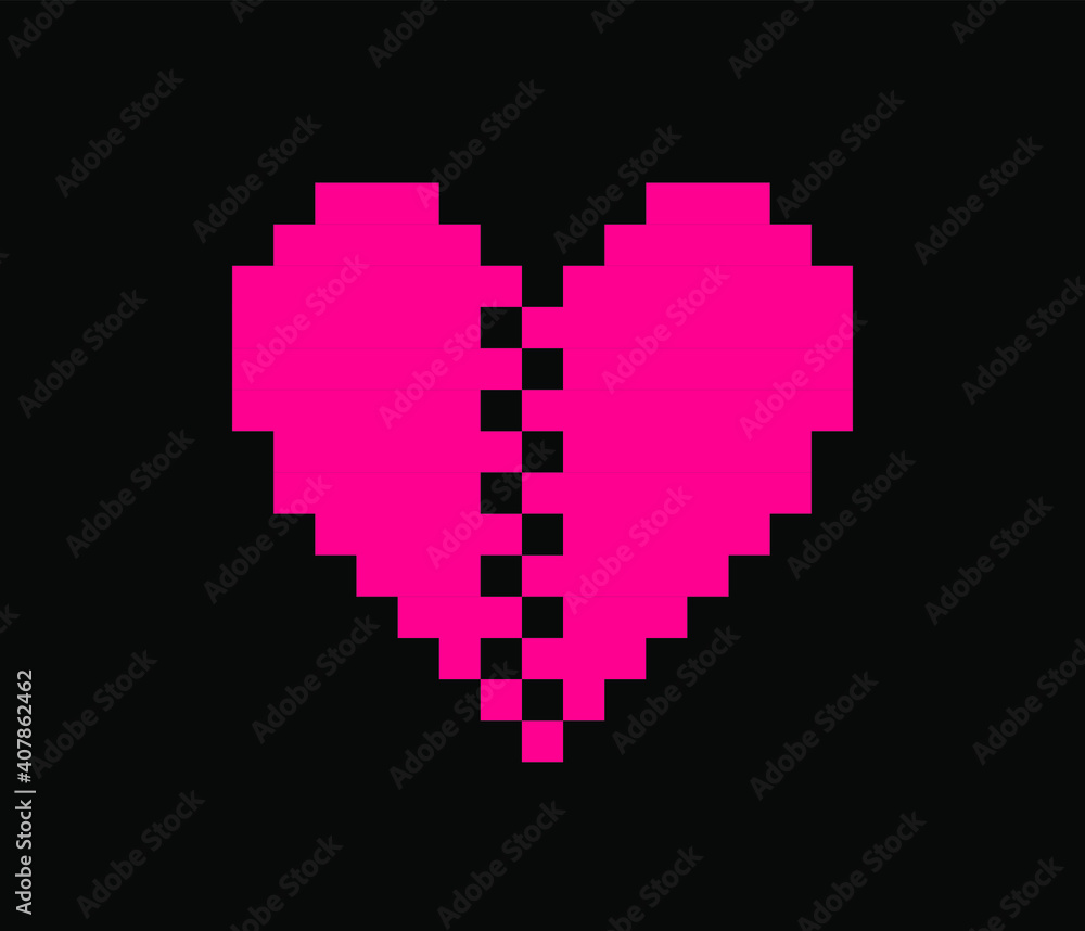 Broken heart in pixel art style.