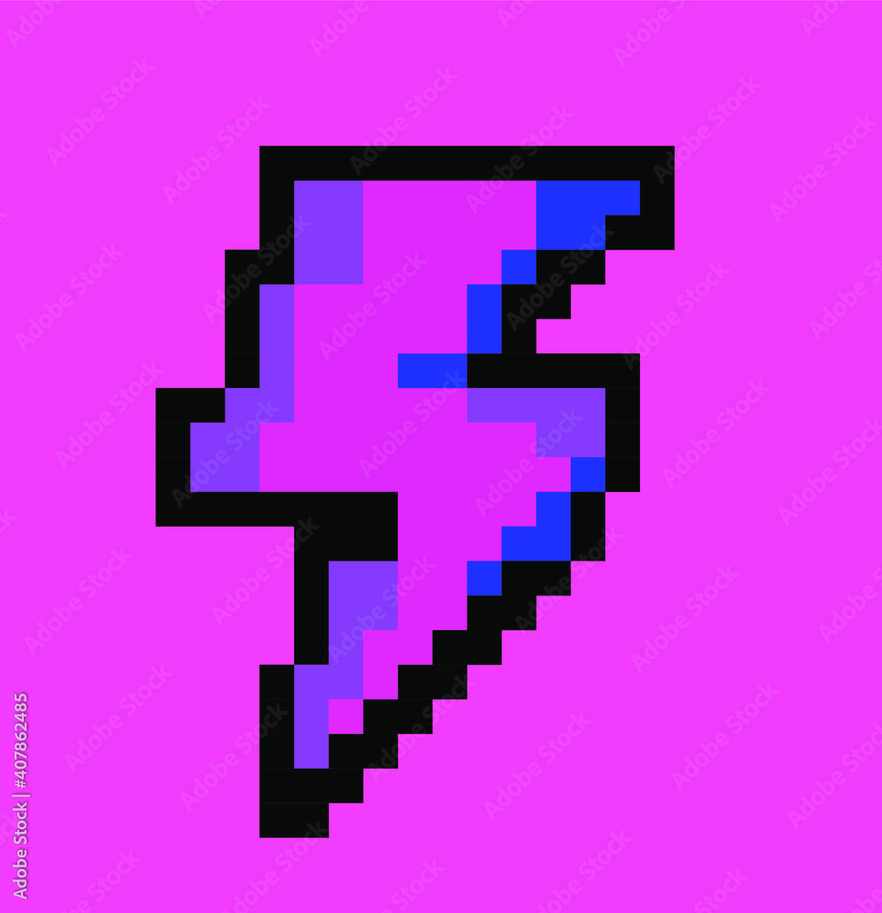 Lightning bolt icon in pixel art style like in old video games of 80's-90's. Symbol of thunderbolt, High Voltage icon. Lightning bolt icon in pixel art style like in old video games of 80's-90's. Symbol of thunderbolt, High Voltage icon.
