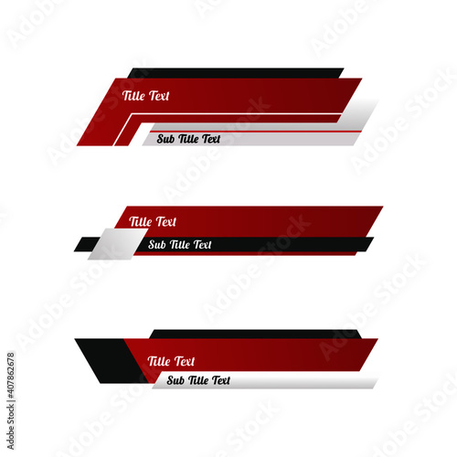 The lower third banner geometric design collection in red and grey colour which is used to highlight name, designation and text in videos and presentation.